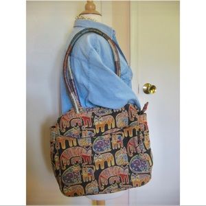 Laurel Burch Black Gold Metallic Cat Tapestry Tote